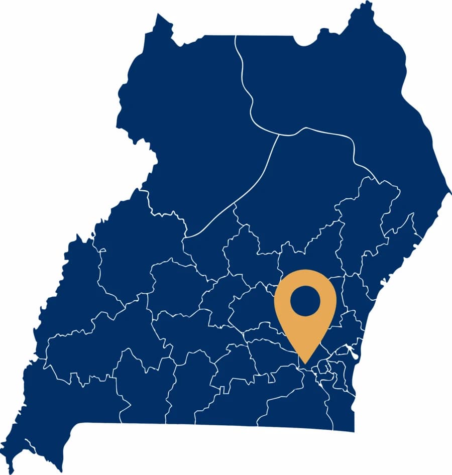 Map of Uganda with a location pin on Kampala, home of Go Global Visa & Travel